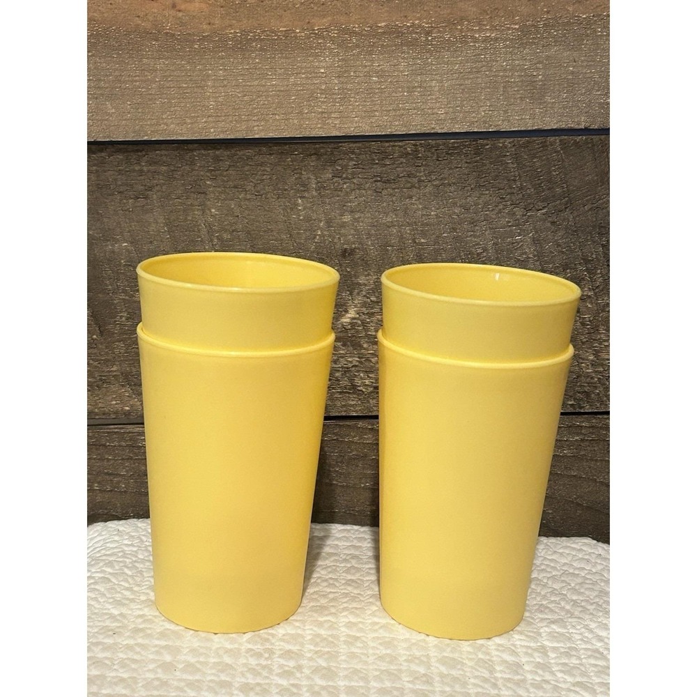 American Maid Brand 20oz Tumbler Set Of 4 -‎ Yellow 6"Made In USA - Vintage